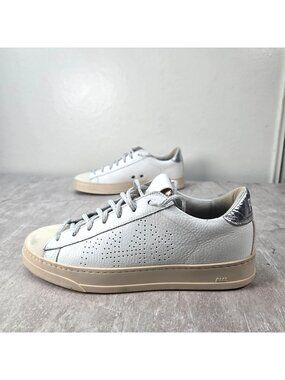 P448 Sporty Lace Up Sneaker White Cream Leather Low Top Athletic Streetwear Shoe